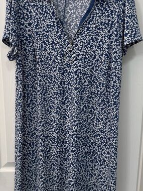 MSK Navy and White Short Sleeve Zip Polo Tee Dress with Ring Pull